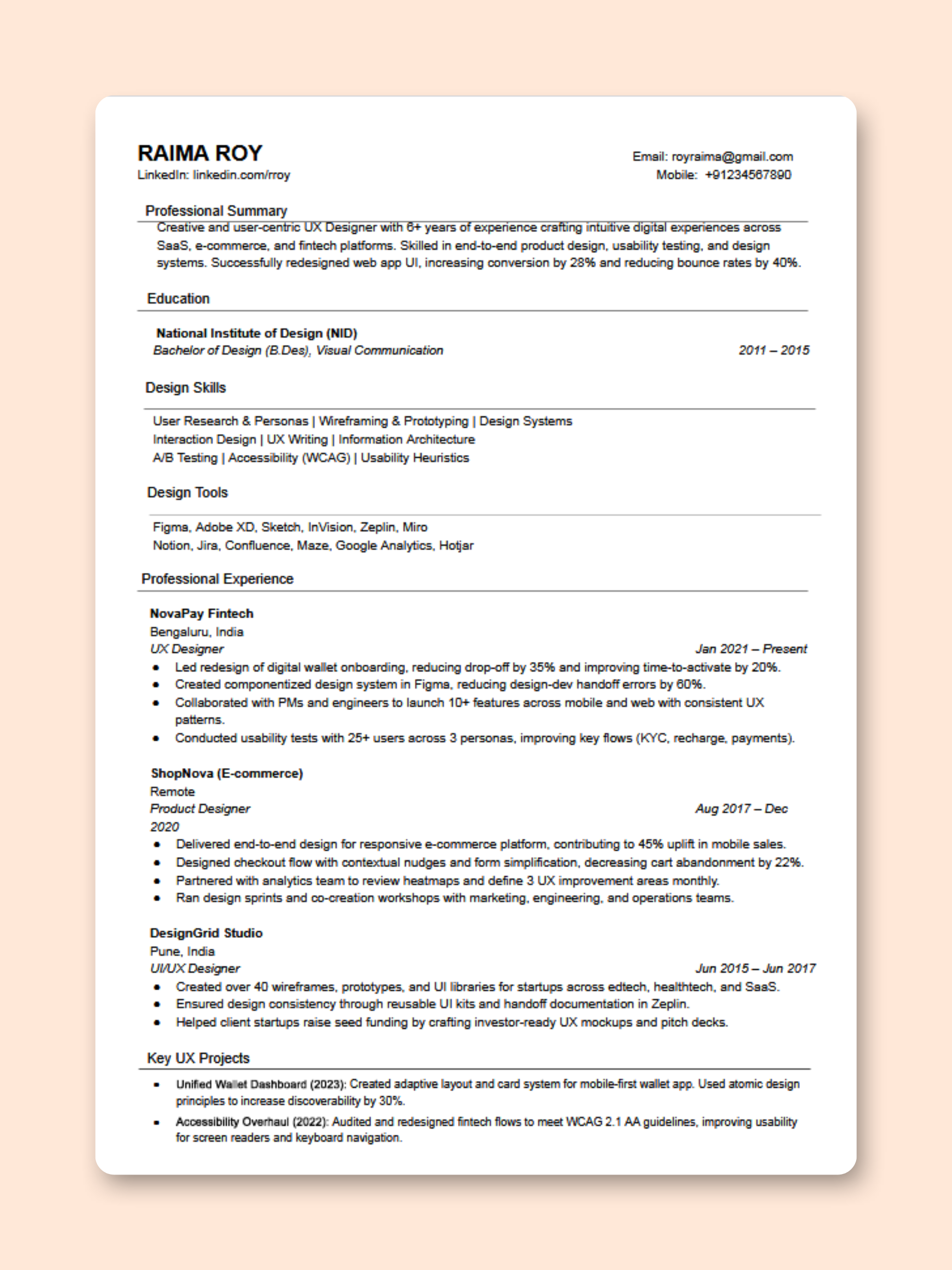 UX Designer resume template preview - Creative professional template